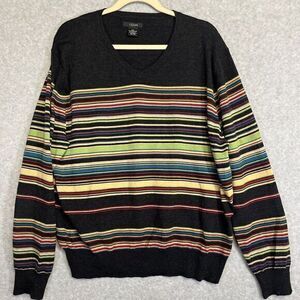 Cezani Merino Wool Striped Grandpa Sweater Rainbow V Neck  Vtg  2XL Y2 k England
